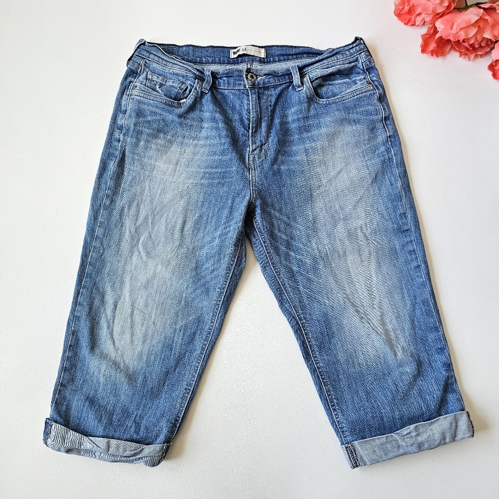 Levi’s 514 Slim Straight Cropped Jeans Women’s 14 W32 Cuffed Medium Wash Stretch